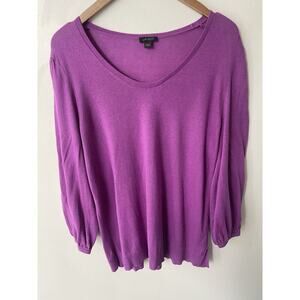 J Jill Wearever Size Large Silk Blend Blouson Sleeve Pullover Sweater Wineberry